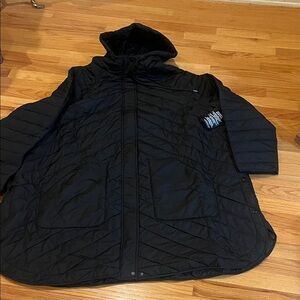 NWT Ellos Black Hooded Quilted Coat